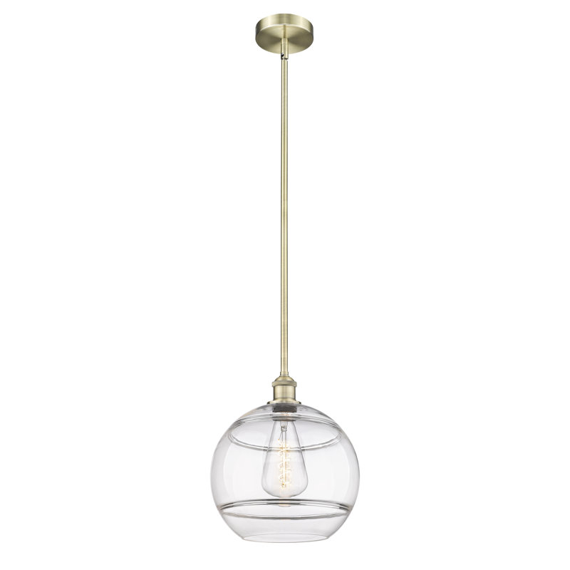 Mini-luminaire suspendu avec tige 6 po Edison Bienes-616-G556, H 12,88 po x l 12 po x P 12 po, Transparent, Laiton antique