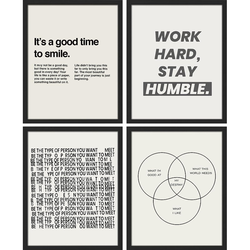 «Minimalist Saying Inspirational», reproduction encadrée de 4 pièces, Cadre noir, H 10 po x l 8 po x P 1 po