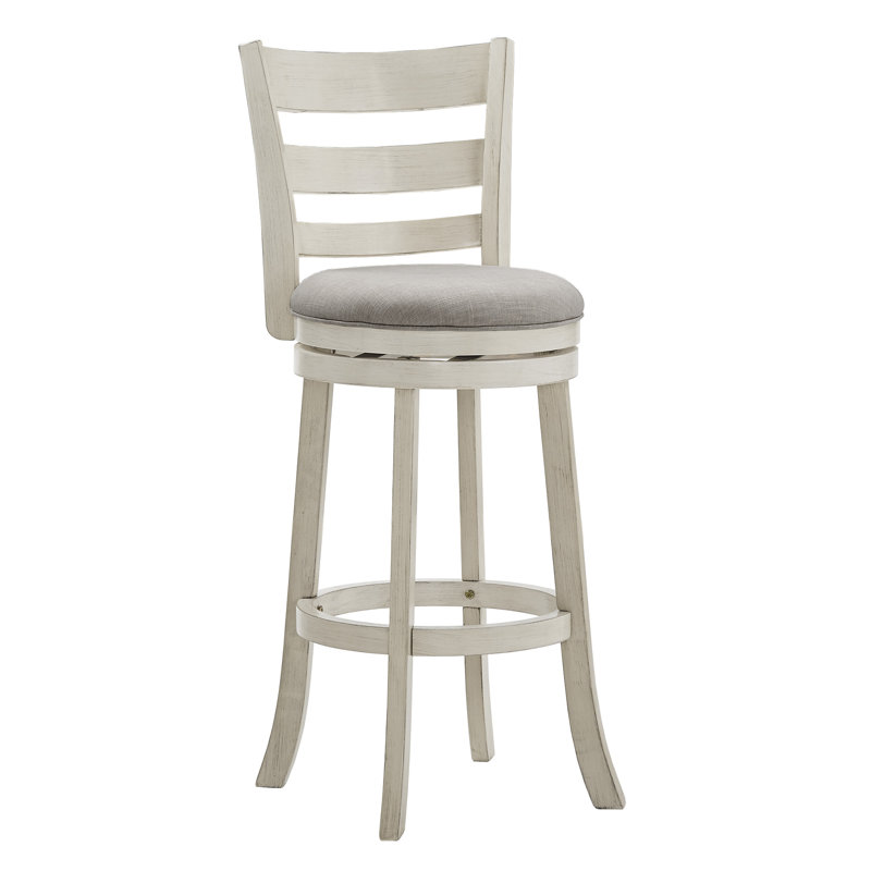 Tabouret de bar et de comptoir pivotant Adelynn, Blanc antique, Lin gris, Tabouret de bar (hauteur de siège de 29,96 po)