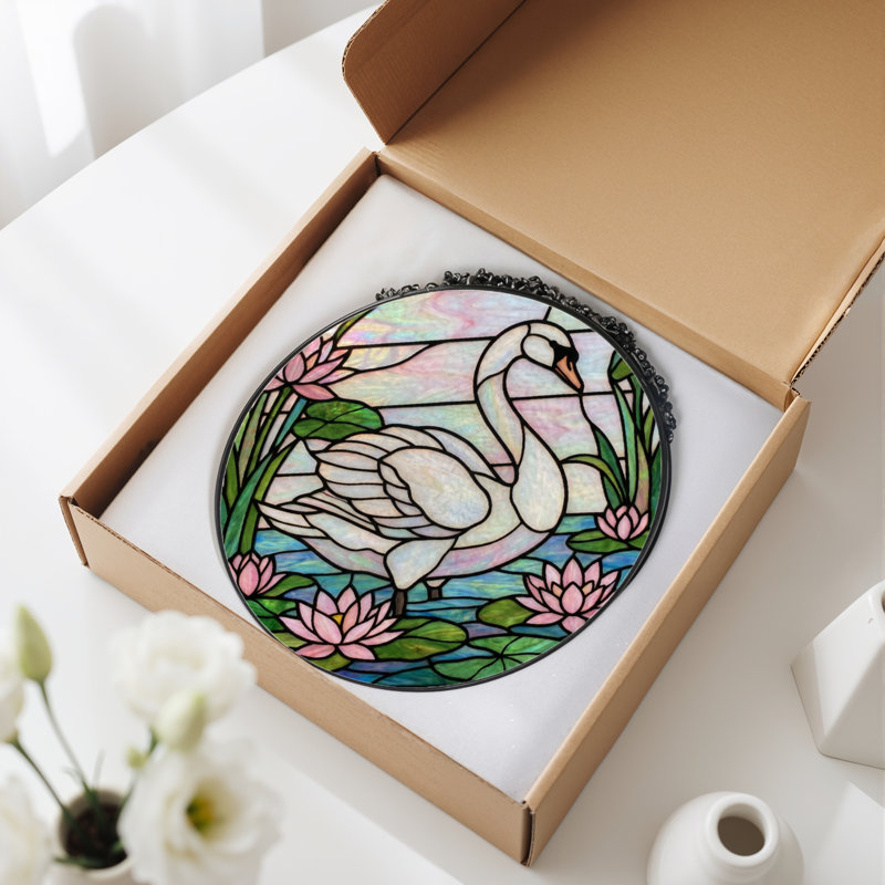 Vitrail vitrail 12 "H Swan Lotus, 12" H x 12" W