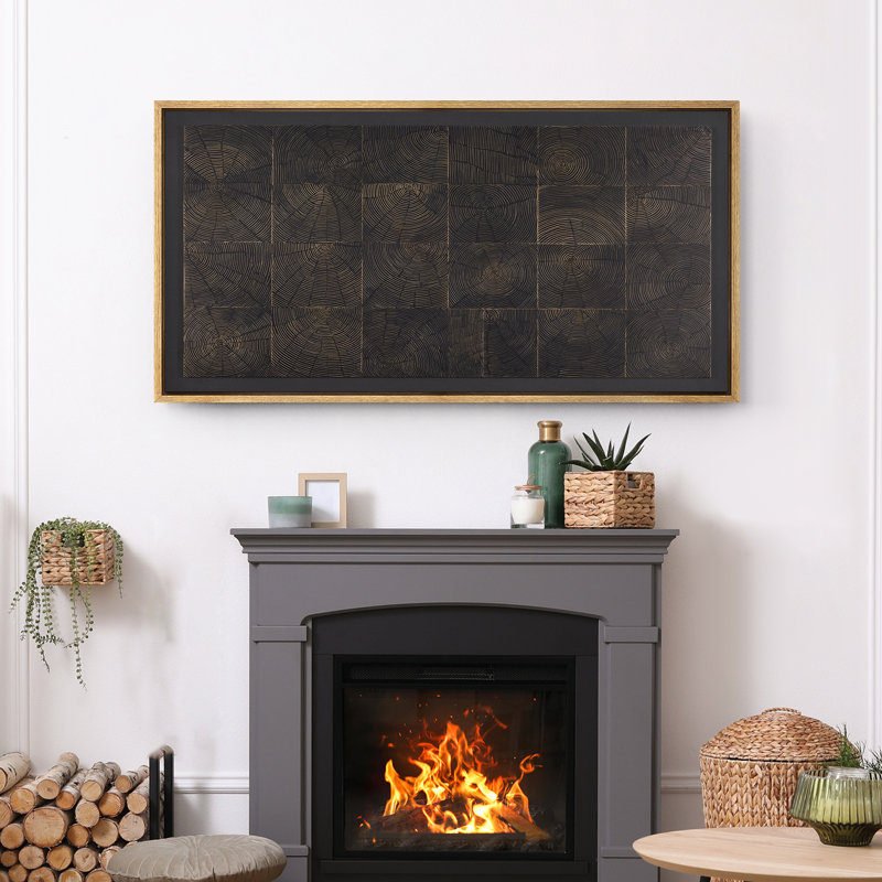 Large Framed Canvas Print Wall Art - Abstract Geometric Print for Dark Academic Decor, Natural, 30" H x 60" W