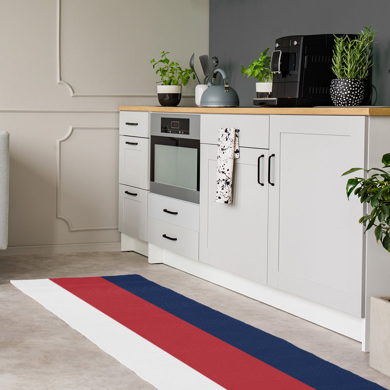 Tapis blanc rayé/rouge/bleu marine Boston, Tapis de couloir 2 pi 6 po x 8 pi