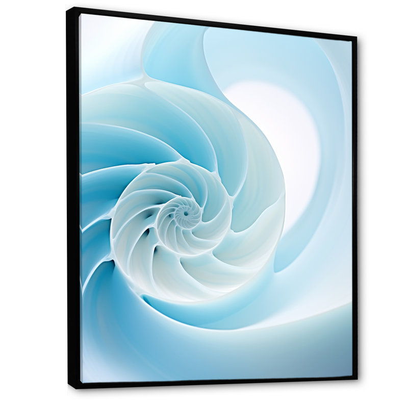 Abîme azur, Nautilus spirale sur toile, Cadre flottant noir, H 40 po x l 30 po x P 1,5 po