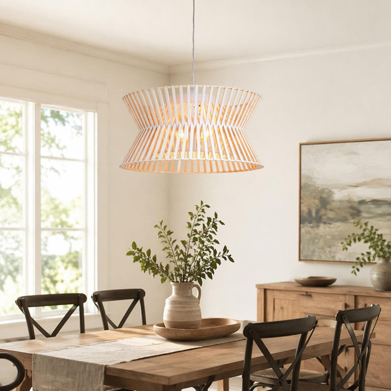 Luminaire suspendu bohème en bois blanc antique pour salon, salle à manger, chambre à coucher, 17,7 po, 3 lumières, Blanc