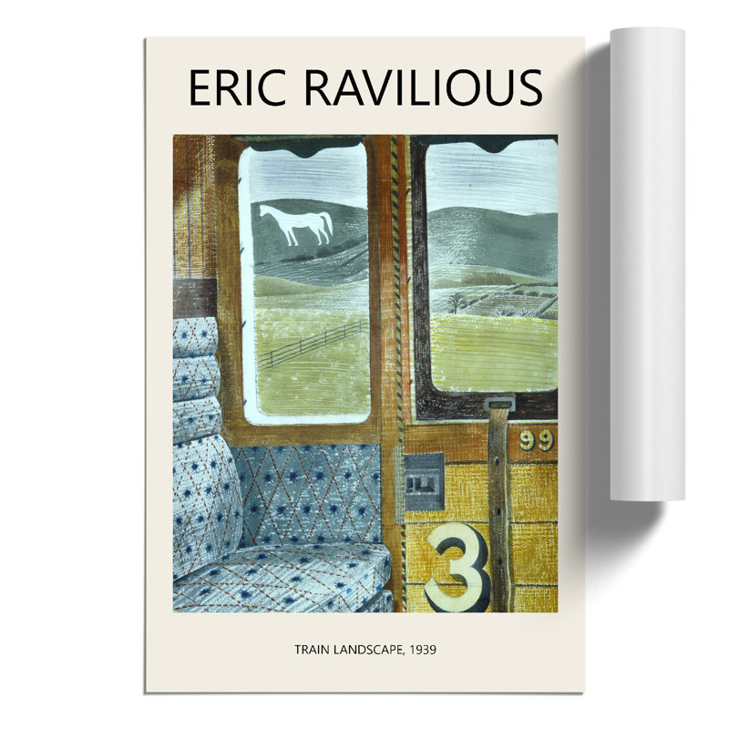 Train Landscape Print by Eric Ravilious - Frameless Print, 30cm H x 21cm Wx 0.1cm D