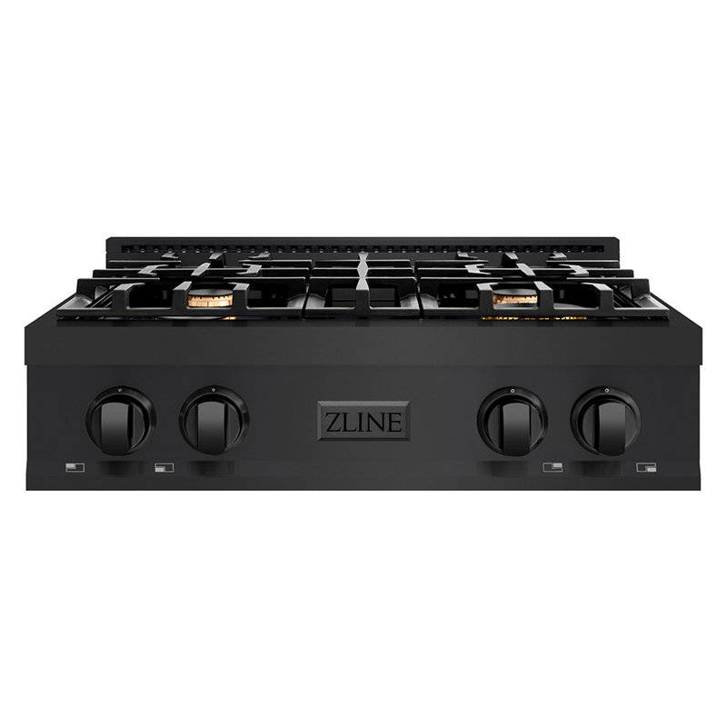 ZLINE 30 in. Classic Gas Rangetop w/ 4 Brass Burners & Porcelain Cooktop in Black Stainless Steel