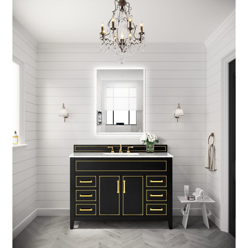 Aspen 48'' W Vanity, Black Onyx, Gold