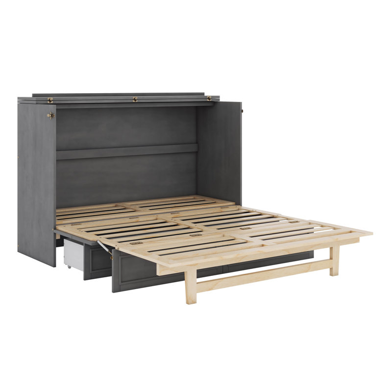 Murphy Bed With Large Drawers, Gray, Queen