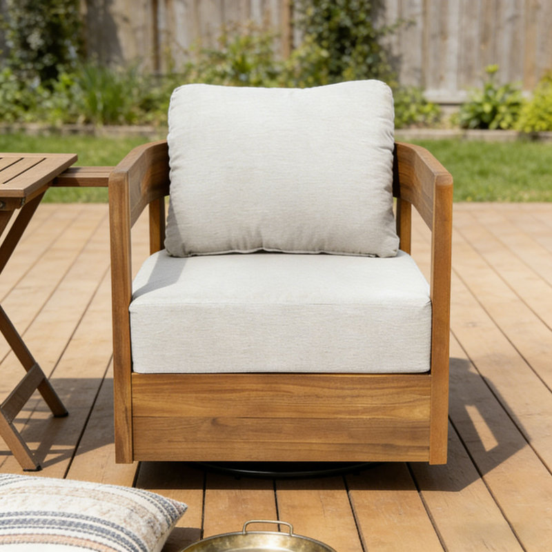 Fauteuil club d'extérieur pivotant en bois, Teck