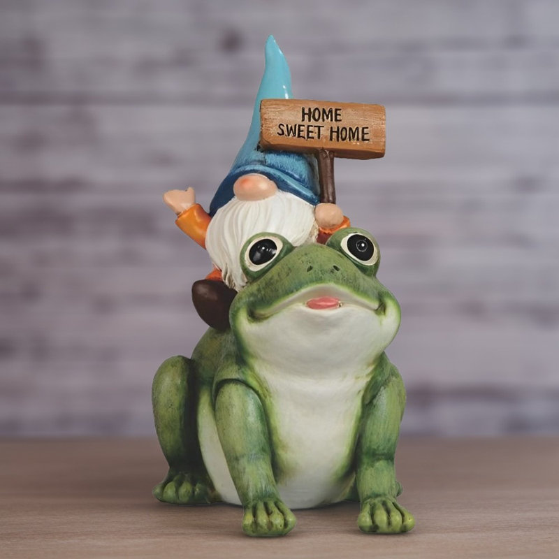 7"H Gnome on Frog Figurine