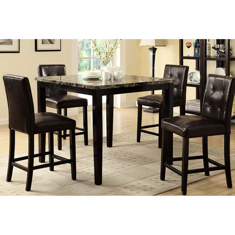 Modern Square Dining Table With Dark Brown Faux Marble Top And Birch In Veneer