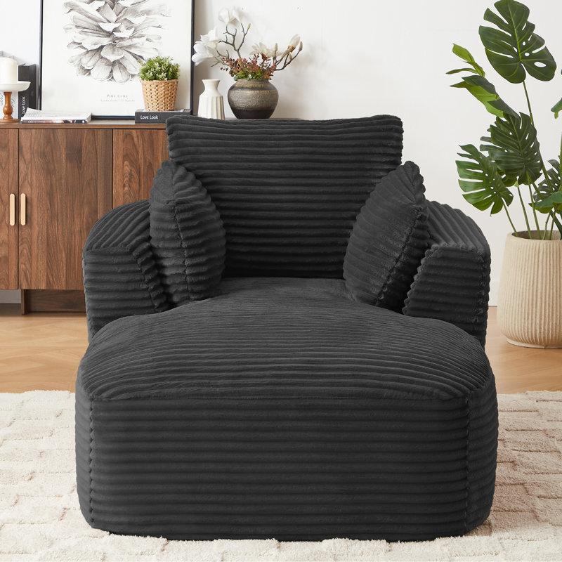 Chaise longue confortable en velours côtelé Comfy - douce et confortable, support de coussin à ressorts, sans assemblage, couleur neutre, convient au canapé surdimensionné de décoration d'appartement pour se détendre, noir, largeur de 64,6 po, convient