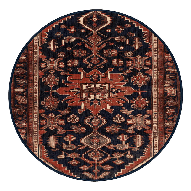 Tapis persan noir lavable à la machine, Rond 7 pi
