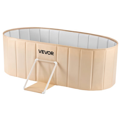Portable Foldable Bathtub 59.1"x23.6"x19.7" Soaking for Adults Beige, for Bathroom Shower Stall, 5-Layer Insulation, Space Saving, Family Hot SPA Ice Bath Tub with 2 Drain Ports, Indoor Outdoor