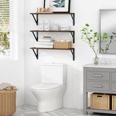 Floating Wall Shelves Set Of 3, Modern Wood Mounted Storage Shelves For Bathroom, Bedroom, Living Room, Kitchen, Office, Laundry Room, Closet - Rustic Yet Stylish Design With Sturdy Metal Brackets