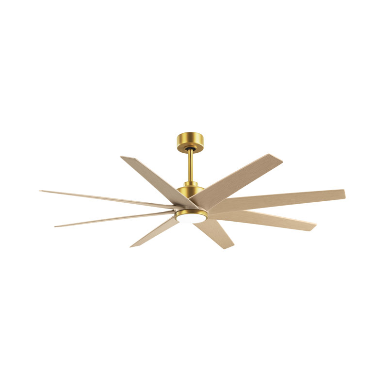 Ariella - Ventilateur de plafond à huit pales - DEL intégrée, Laiton brossé, Ton érable clair