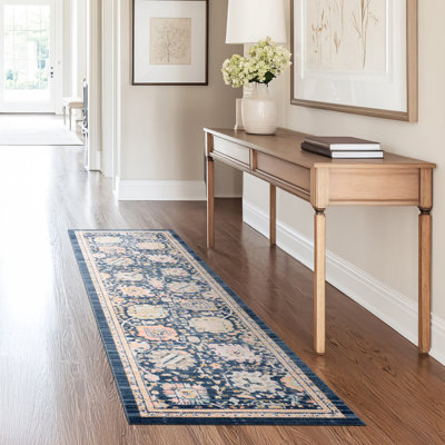Camilla Traditional Oriental Navy Blue Polyester Area Rug
