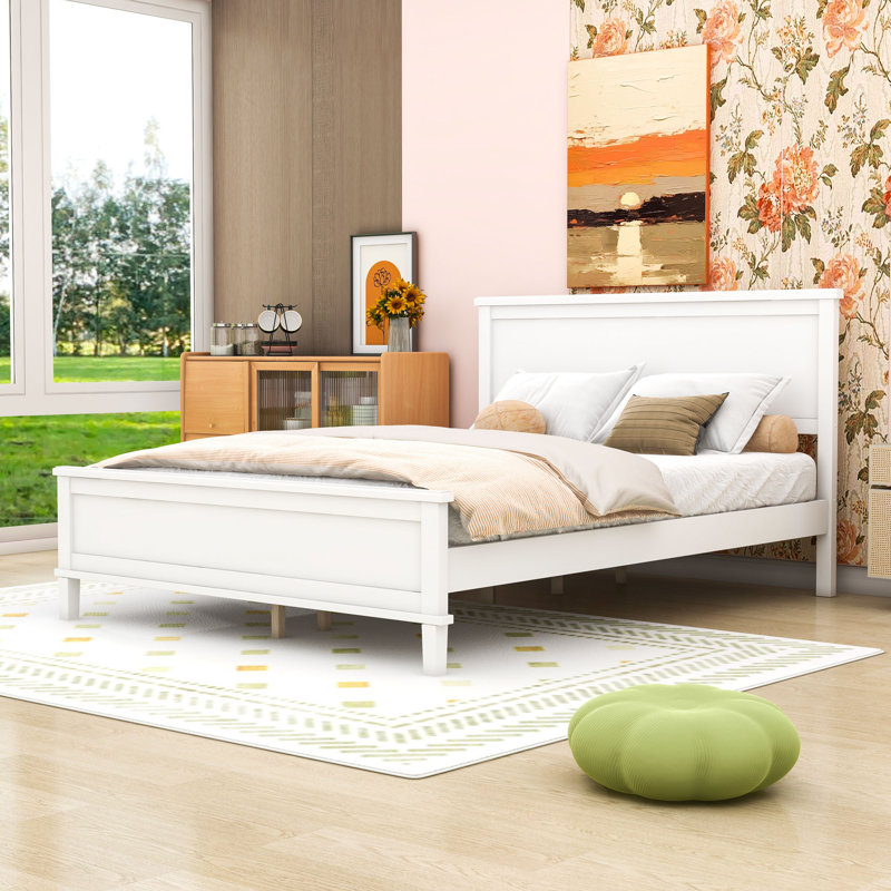Wood Platform Bed with Under-Bed Storage, White, Queen