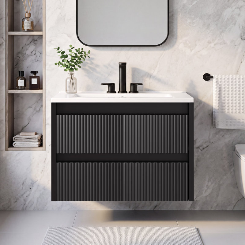 Single Bathroom Vanity with Top, White, 8" Widespread