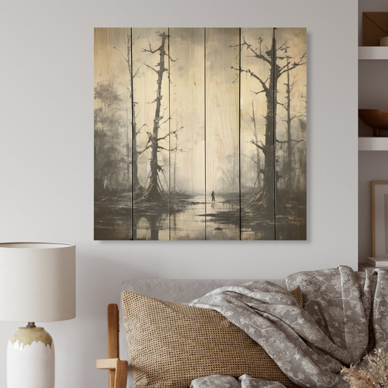 «Winter Forest Solitude - Art mural en bois sur bois de pin naturel, H 36 po x l 36 po