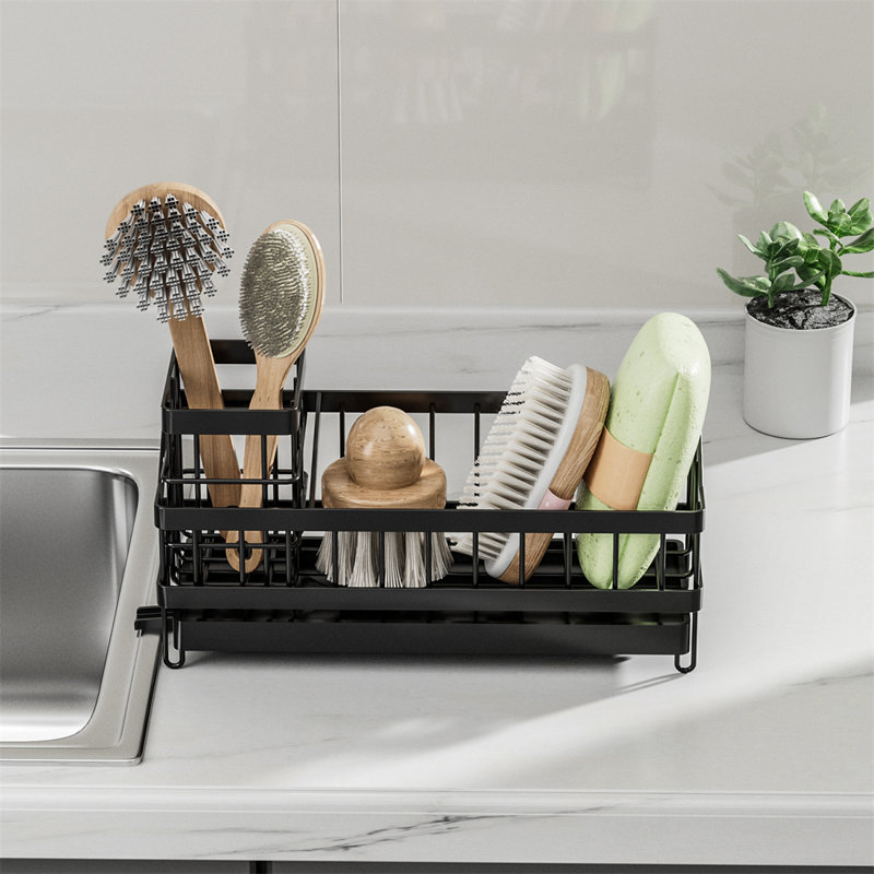 Wall-Mounted Sink Organizer Rack With Long Brush And Sponge Holder