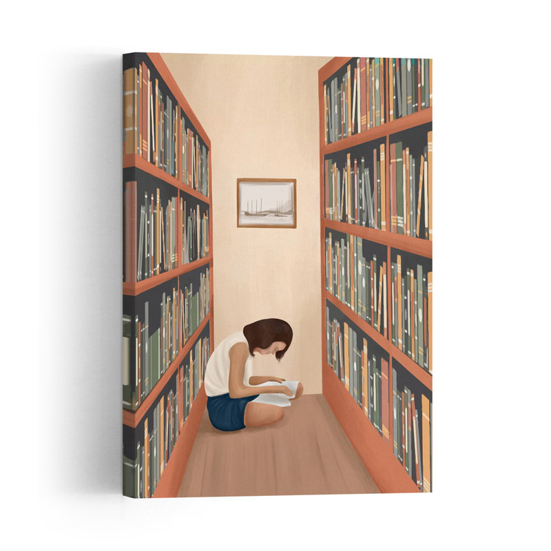 Bibliothèque confortable, lecture paisible et sereine, impression d'art mural d'architecture abstraite, H 24 po x l 16 po