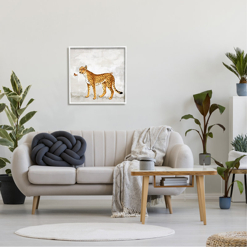 Faune bête et papillon - impression graphique, H 24 po x l 24 po x P 1,5 po, Toile avec cadre blanc