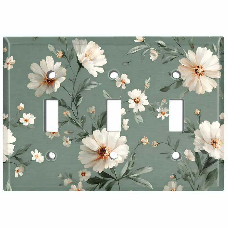 Couvercle de plaque d'interrupteur en métal; Bascule à 3 bandes US standard - marguerite florale, Triple # 3