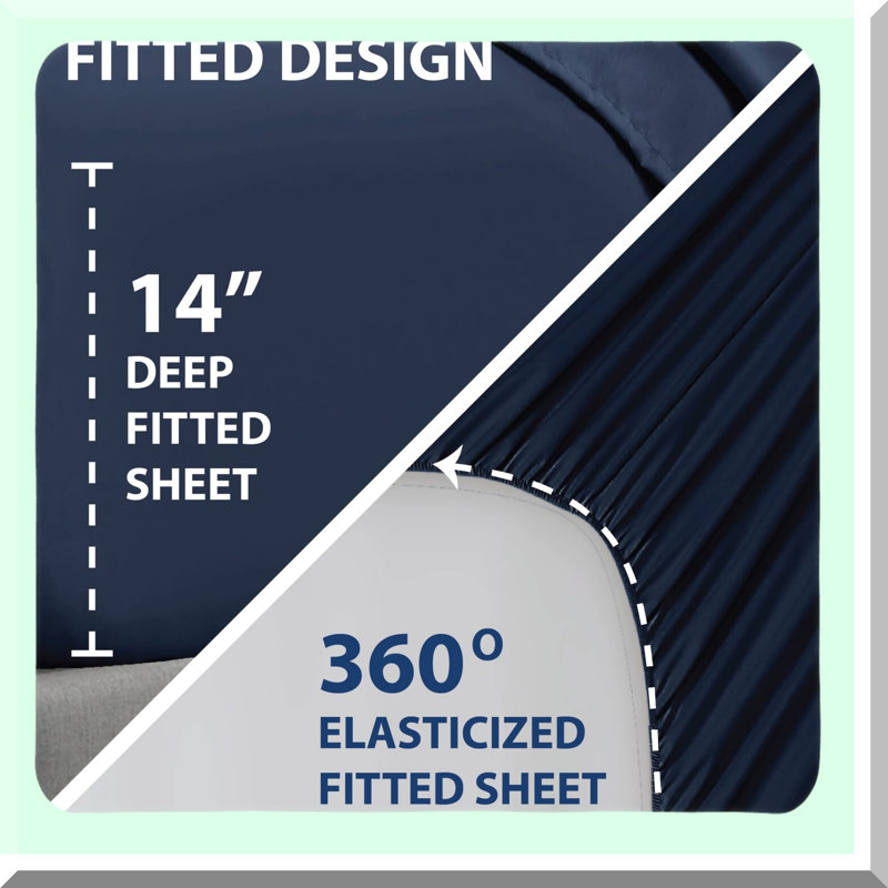 UltraSoft Pocketed Navy Sheet Set - Smart Microfiber Fitted Bed Sheets with Storage Pockets for a Cozy Night's Sleep.