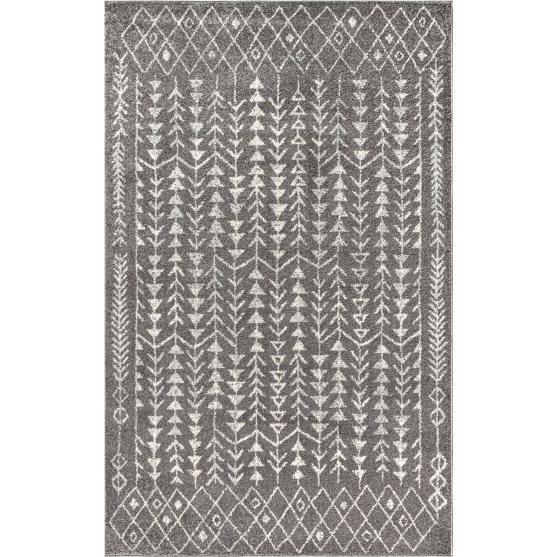 Ziri Moroccan Geometric Gray/Cream Rug, Rectangle 3' x 5'