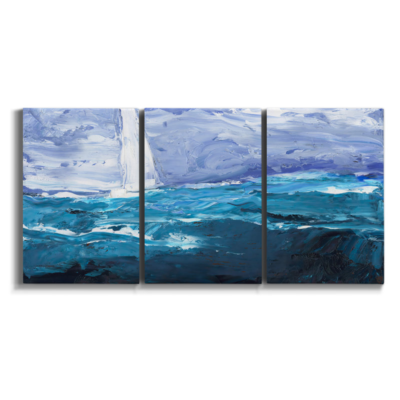 Dancing Blue II, ensemble de 3 toiles encadrées, H 48 po x l 96 po x P 2 po