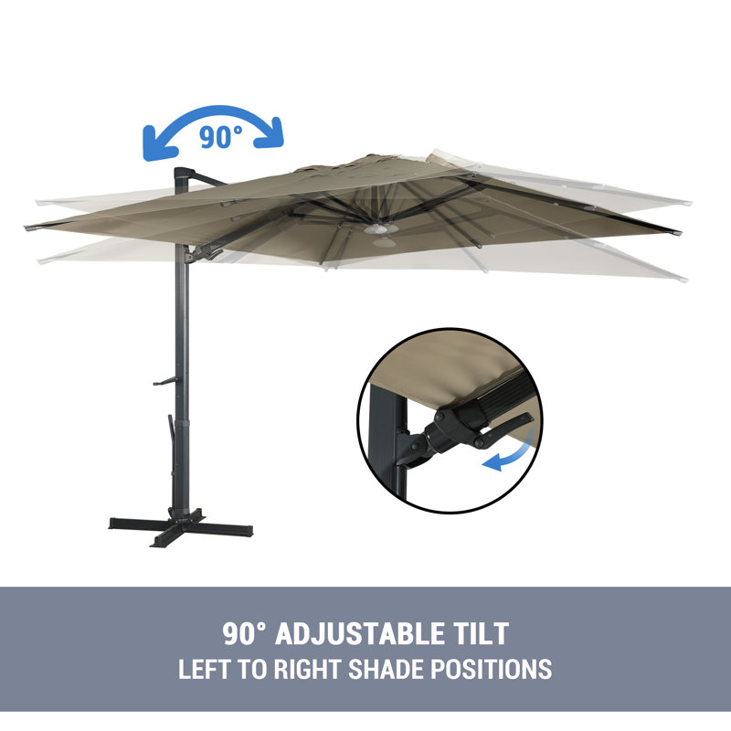 Parasol rectangulaire en porte-à-faux avec leviers à manivelle 118,11 po x 118,11 po Sokul inclus, Brun clair