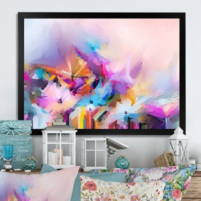 Turquoise, mauve, grunge, huile sur toile, impression sur toile flottante