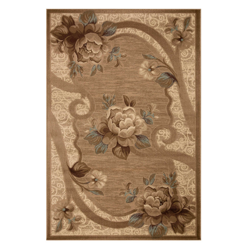 Lassiter Traditional Farmhouse Floral Scroll Indoor Area Rug, Rectangle 8' x 10', Cream/Beige