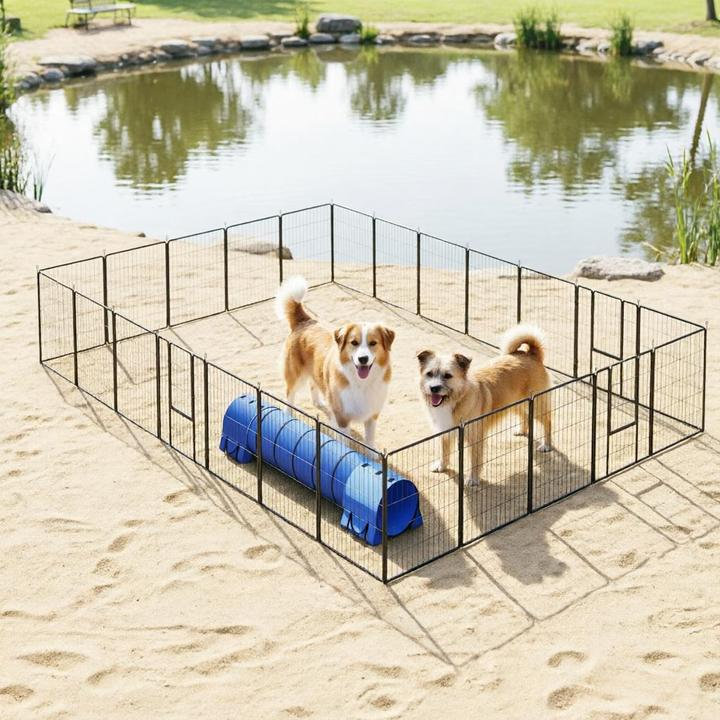 Parc pour chien modulaire 24 panneaux avec 3 portes, clôture intérieure / extérieure en métal pour animaux de 39 po de hauteur H 39 po, gris