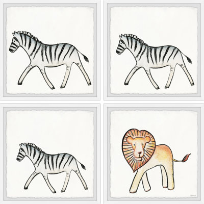 Galles Lion and the Zebras 4- Piece Framed Art Set