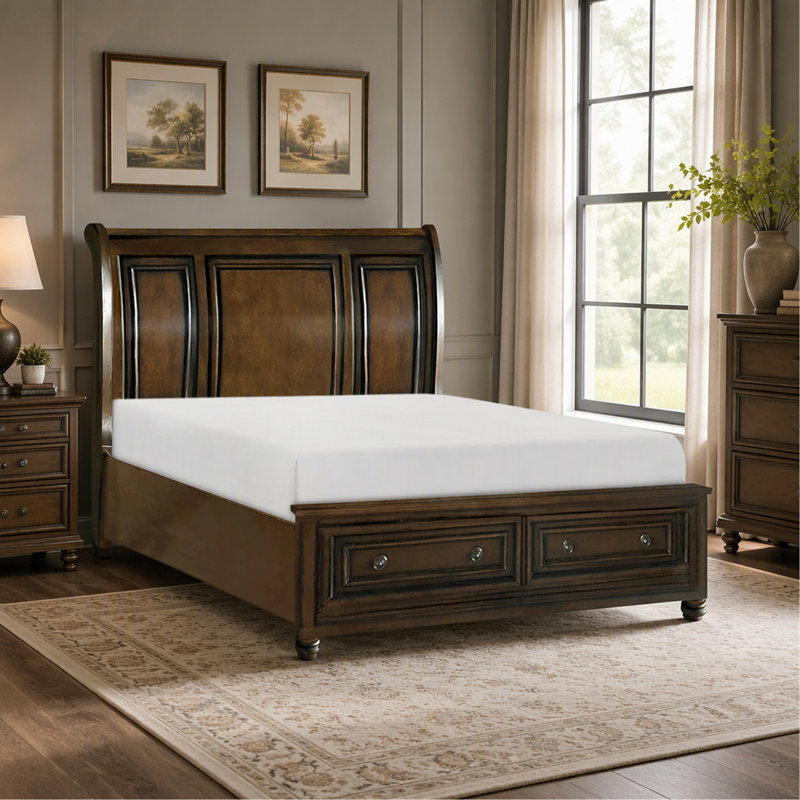 Lit plateforme traditionnel avec rangement pour pied de lit, California King
