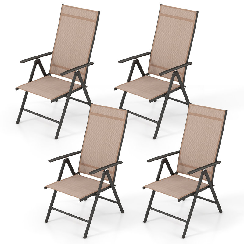 Chaise de patio pliante 4 pièces avec dossier réglable à 7 niveaux pour jardin brun, Brun