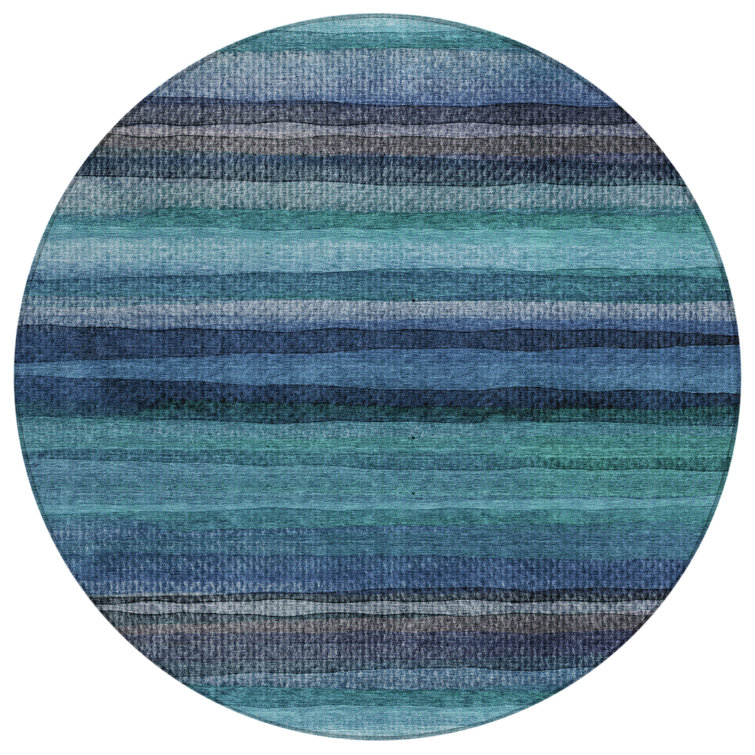 Machine Washable Indoor/Outdoor Xhevrie Teal Rug
