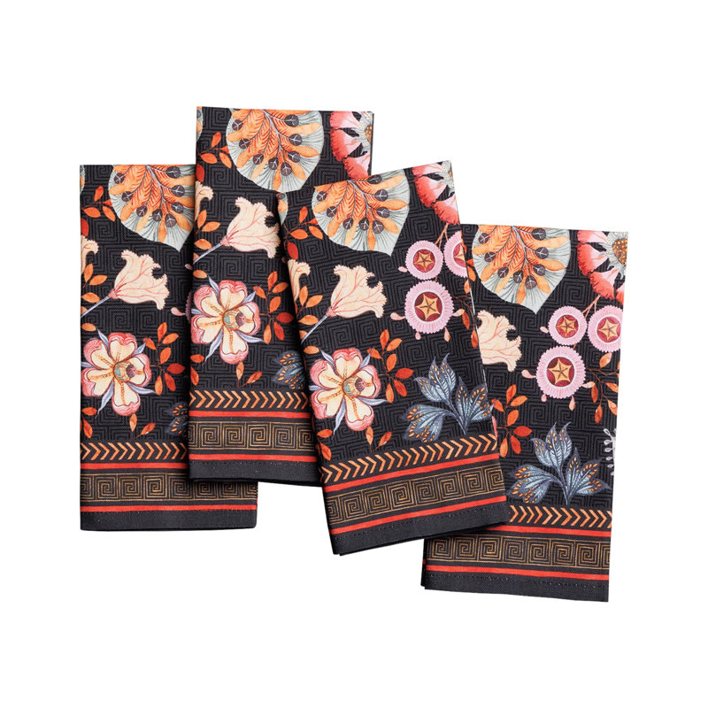 Maison d' Hermine Cloth Napkins Set of 4 100% Cotton Everyday Reusable Square Napkins Cloth Washable Dinner Wedding Restaurant Valentines Day Decorations Spring/Summer (Jacobean Florals, 18" x 18")