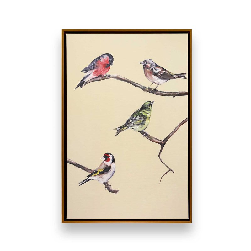 Estampe d'art « Perchés au passage de Dollybirds », H 13,25 po x l 9,25 po, Toile avec cadre doré poli