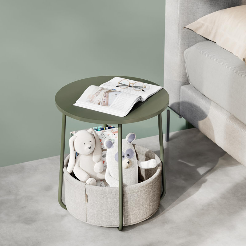 Vyvy Small Bedside Table with Fabric Basket, Forest Green/White