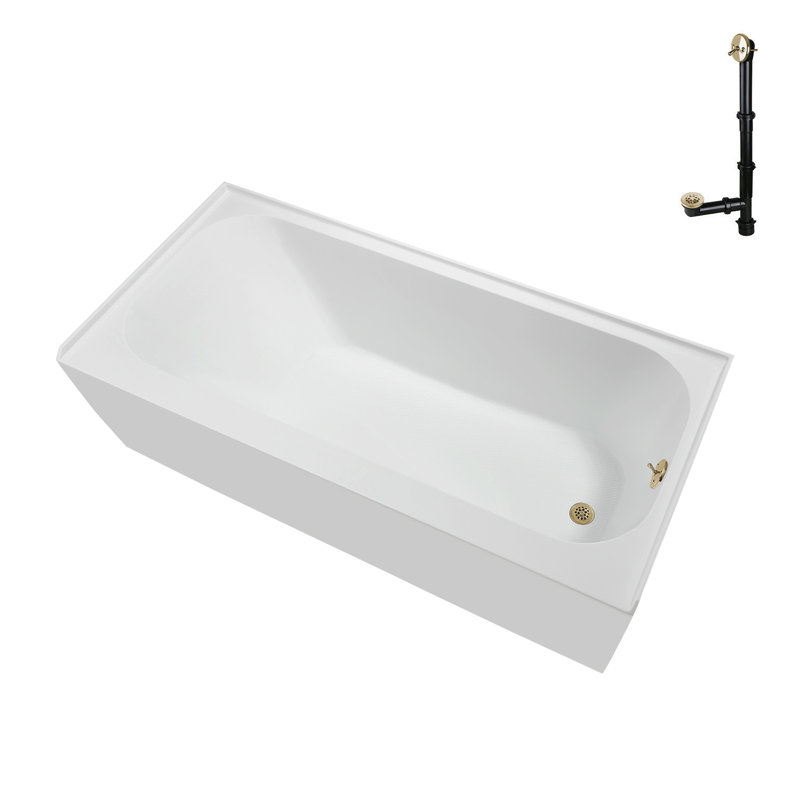 Baignoire en alcôve droite en acrylique blanc brillant avec drain extérieur Streamline 60 po x 30 po Streamline, Laiton poli