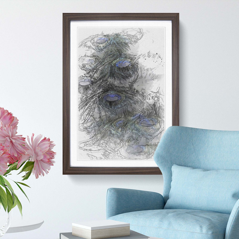 The Feathers of a Peacock in Abstract - Picture Frame Graphic Art Print, Walnut Framed, 48cm H x 36cm W x 2cm D