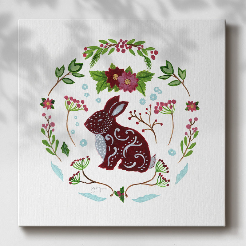 Christmas Folk Rabbit sur toile, H 40 po x l 40 po x P 1,5 po