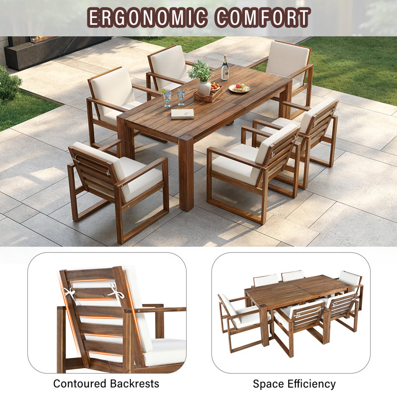 Raelith 7-Piece Outdoor Rectangular Dining Set With Cushions, Mocha