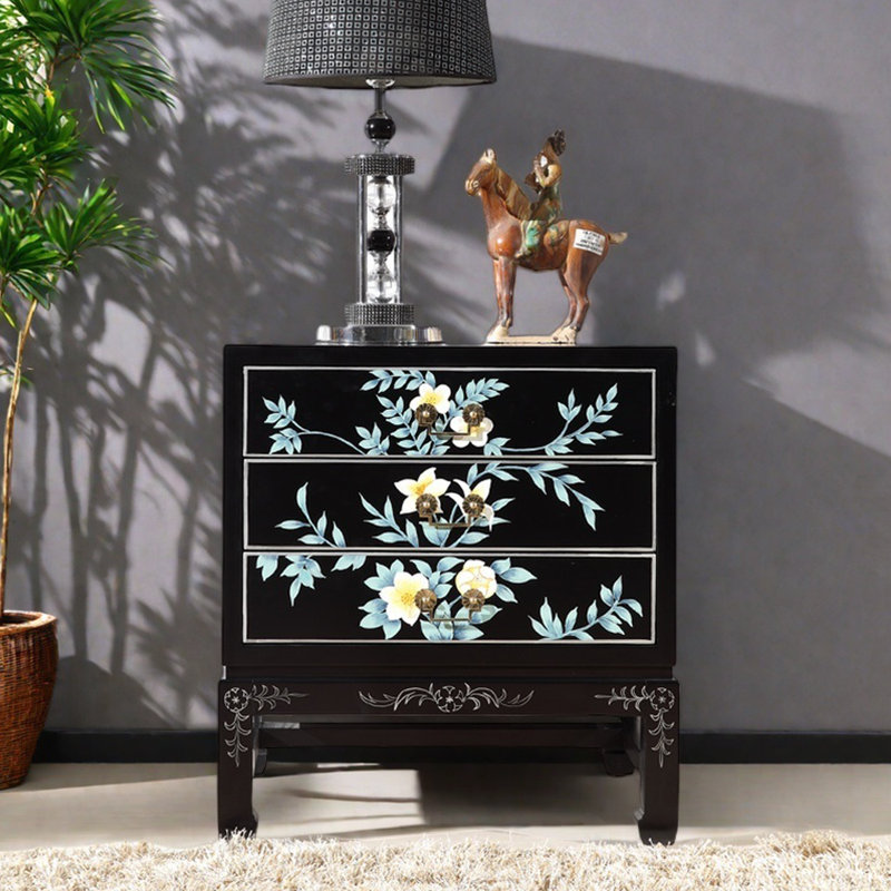 Black Hand-Painted Three-Drawer Accent Chest
