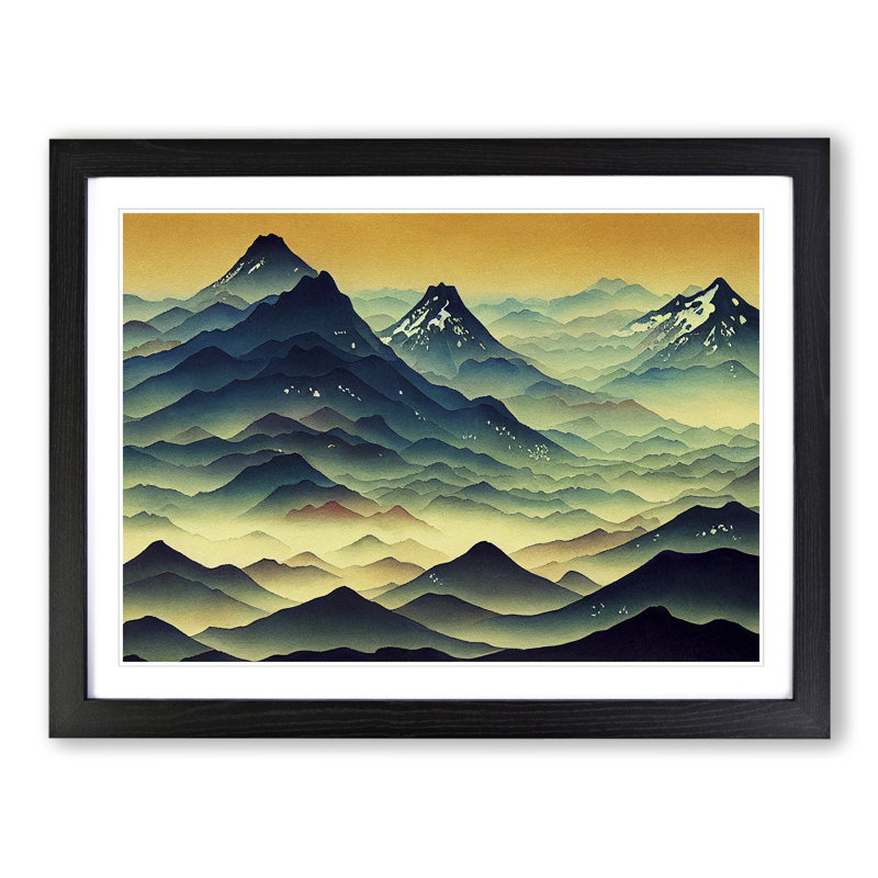 Japanese Mountains Vol.5 - Single Picture Frame Painting, 25cm H x 34cm W x 2cm D, Black