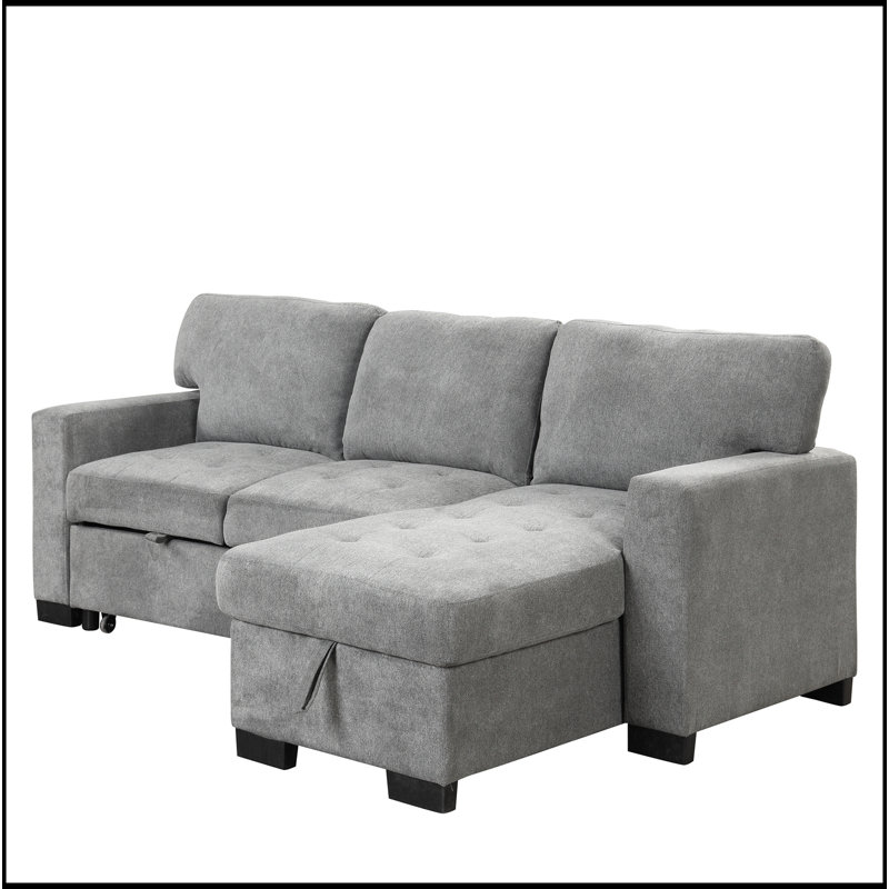 Stylish And Functional Light Chaise Lounge Sectional With Storage Rack Pull-Out Bed Drop Down Table  And USB Charger