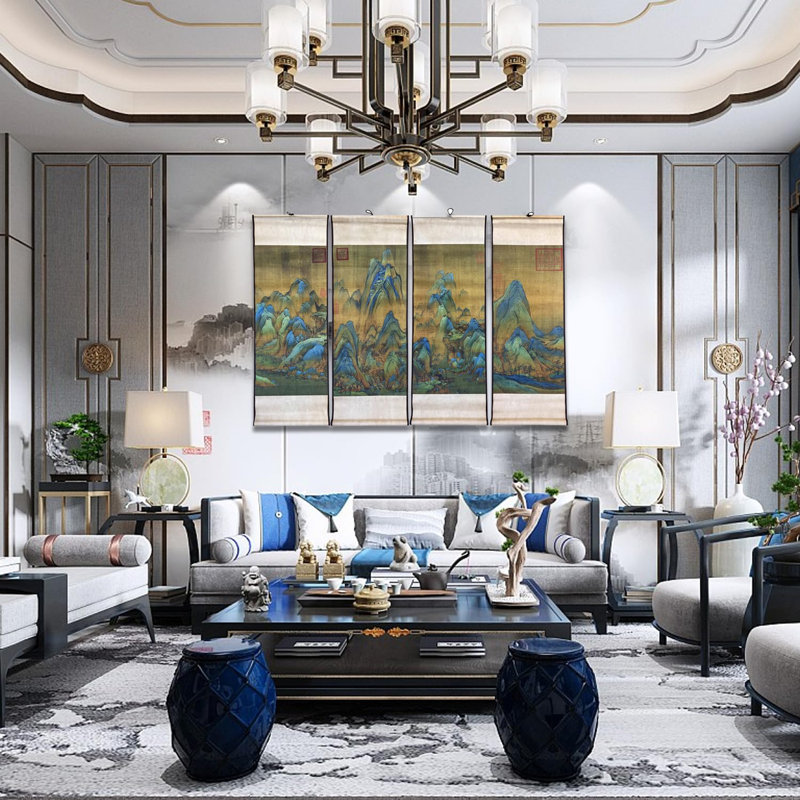 Grand ensemble de 4 peintures murales chinoises classiques pour la décoration de chambre